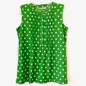 LIZ CLAIBORNE flowy Shamrock Green & White Polka Dot Top size XS